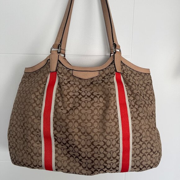 Coach Signature Orange Stripe Devin Shoulder Bag F26131 - Picture 1 of 11